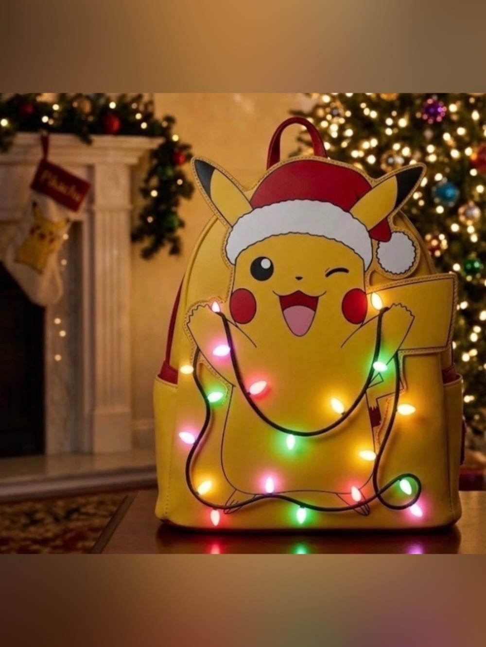NEW Loungefly POKEMON Holiday Lights Yellow PIKACHU *Light Up* Mini Backpack